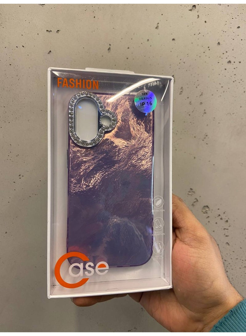 Case حافظة أنيقة لحماية عدسة الكاميرا من إيكوسيستم مع لمسة من الألماس اللامع الفضي الفاخر من TPU الناعم متوافقة مع آيفون 16، حافظة خلفية واقية مضادة للصدمات (بنفسجي لامع) - Image 2